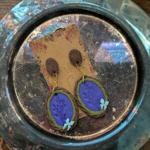 Handcrafted Purple Flower Cameo Earrings